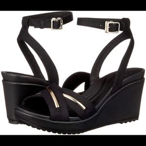 Crocs Women’s Leigh II Metal-Block Cross Strap Wedge Black Sz 8
